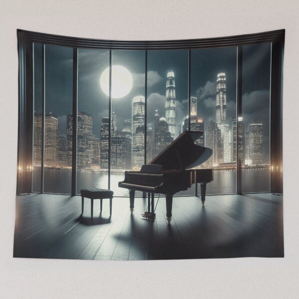 Item preview, Elegant Grand Piano Overlooking City Skyline at Night designed and sold by iTrendyArt.