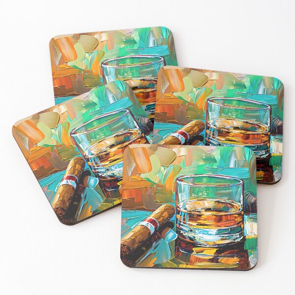 Item preview, Whiskey and Cigar on Vibrant Multicolored Surface - Energetic Abstract Art Generative AI designed and sold by OlfactoART Studio.