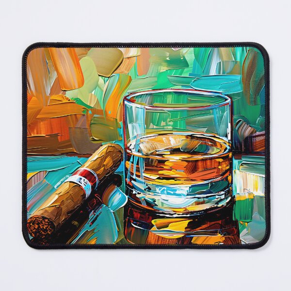 Item preview, Whiskey and Cigar on Vibrant Multicolored Surface - Energetic Abstract Art Generative AI designed and sold by OlfactoART Studio.