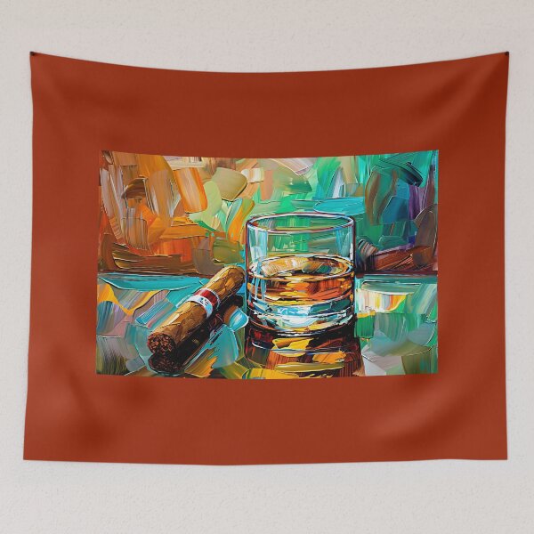 Item preview, Whiskey and Cigar on Vibrant Multicolored Surface - Energetic Abstract Art Generative AI designed and sold by OlfactoART Studio.