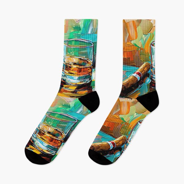 Item preview, Whiskey and Cigar on Vibrant Multicolored Surface - Energetic Abstract Art Generative AI designed and sold by OlfactoART Studio.