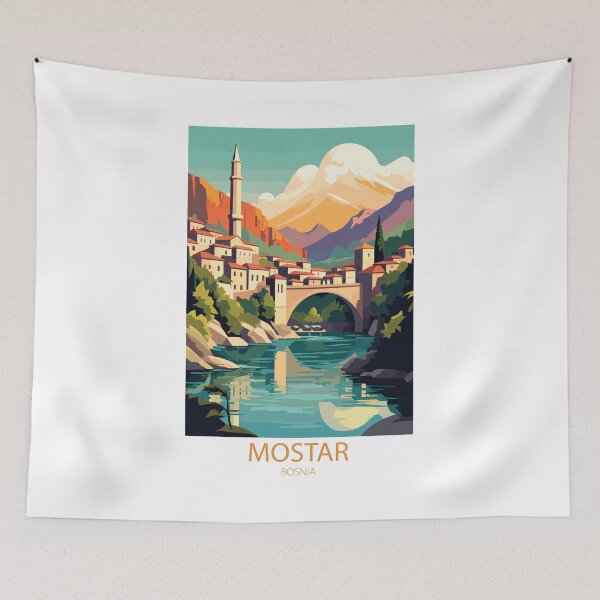 Item preview, Vintage minimal retro travel poster from Mostar, Bosnia designed and sold by pod24.