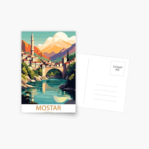 Item preview, Vintage minimal retro travel poster from Mostar, Bosnia designed and sold by pod24.