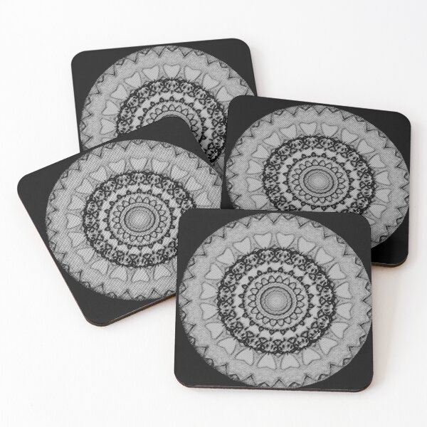 Item preview, Digital Flower Mandala Black Grey Halftone Abstract designed and sold by kattakitty.