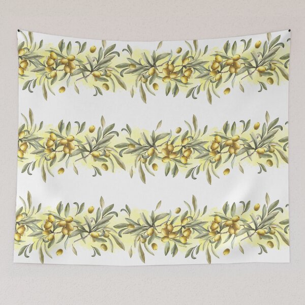 Item preview, Watercolor Olive tree branch with green leaves, fruits berries. Seamless border.  designed and sold by BartolArt.