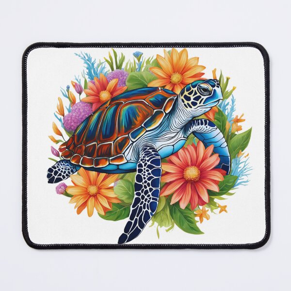 Item preview, Blooming Oasis: A Sea Turtle Rests Among Colorful Flowers  designed and sold by FitEnvy.