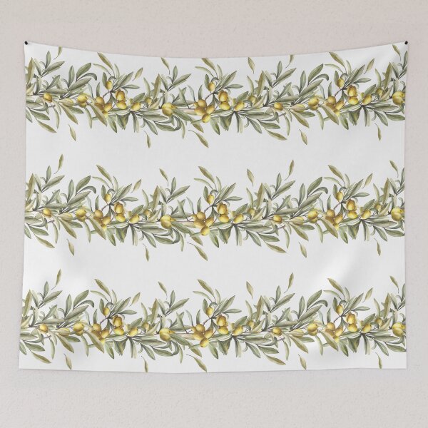 Item preview, Olive tree branch with green leaves, fruits berries. Watercolor painted border.  designed and sold by BartolArt.