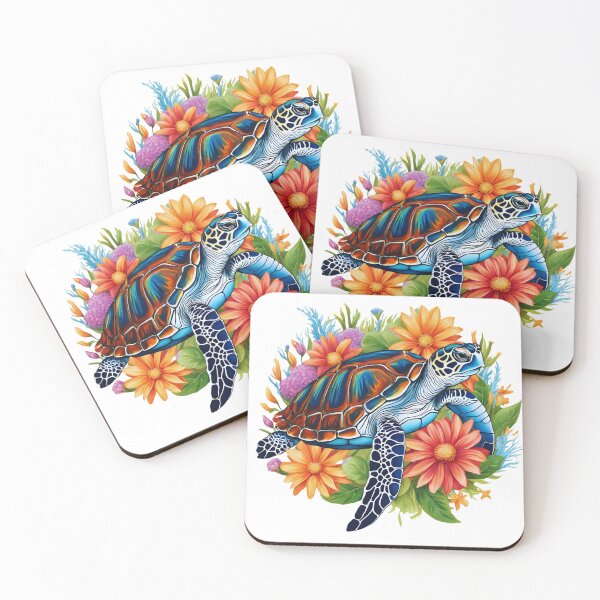 Item preview, Blooming Oasis: A Sea Turtle Rests Among Colorful Flowers  designed and sold by FitEnvy.