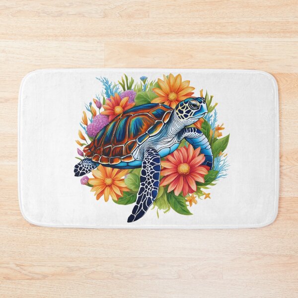 Item preview, Blooming Oasis: A Sea Turtle Rests Among Colorful Flowers  designed and sold by FitEnvy.