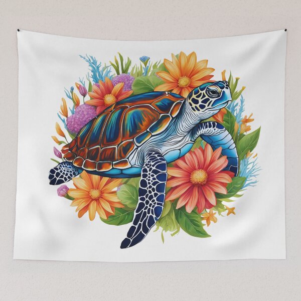 Item preview, Blooming Oasis: A Sea Turtle Rests Among Colorful Flowers  designed and sold by FitEnvy.