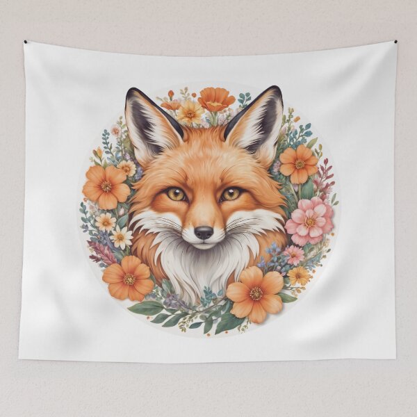 Item preview, A fox portrait surrounded by vibrant flowers designed and sold by CreativPurpose.