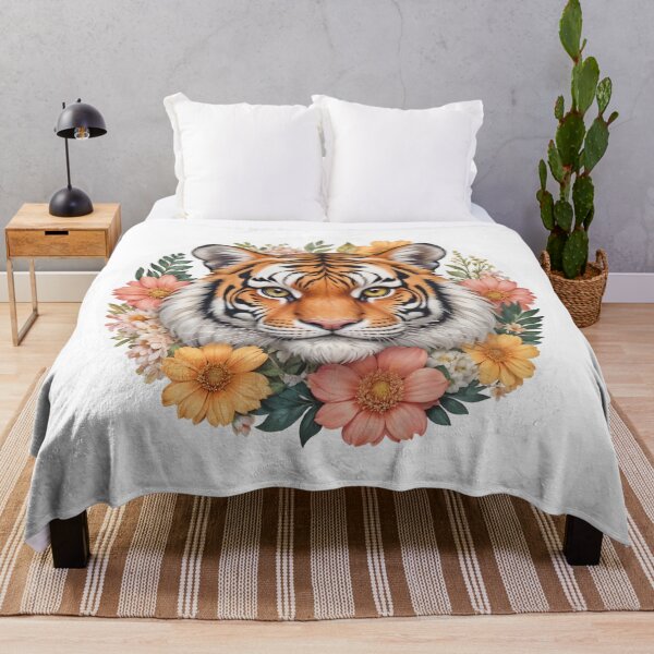 Item preview, A tiger portrait surrounded by vibrant flowers designed and sold by CreativPurpose.