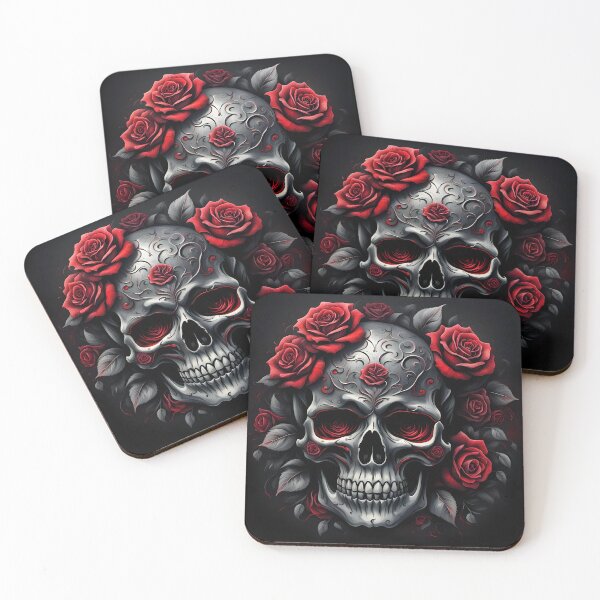 Item preview, Dramatic and beautiful scull with red roses designed and sold by Magixa.