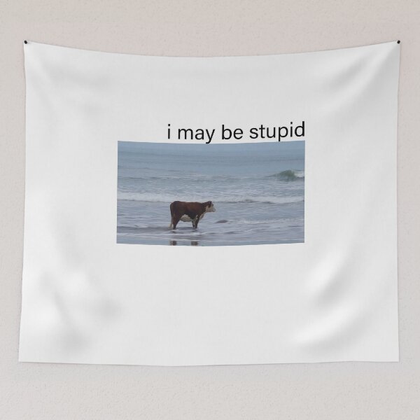 Item preview, I May Be Stupid Cow on Beach Meme designed and sold by PixVib.