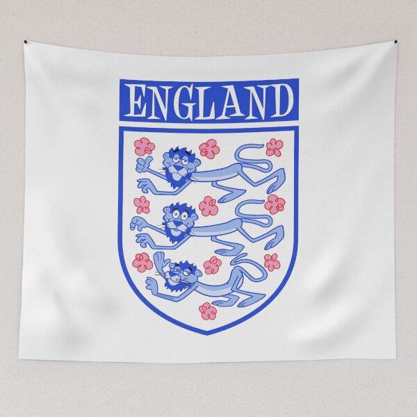 Item preview, Three lions 3 lions with English pink tudor roses, plus cartoon panther on a blue shield designed and sold by jimmy-digital.