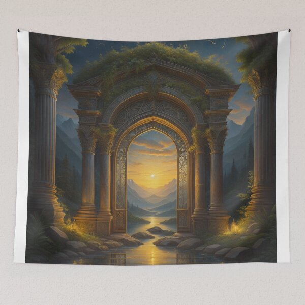 Item preview, Magical Forest Gateway Hidden Realm With Sunset Mountain Vista designed and sold by EnchantedVista.