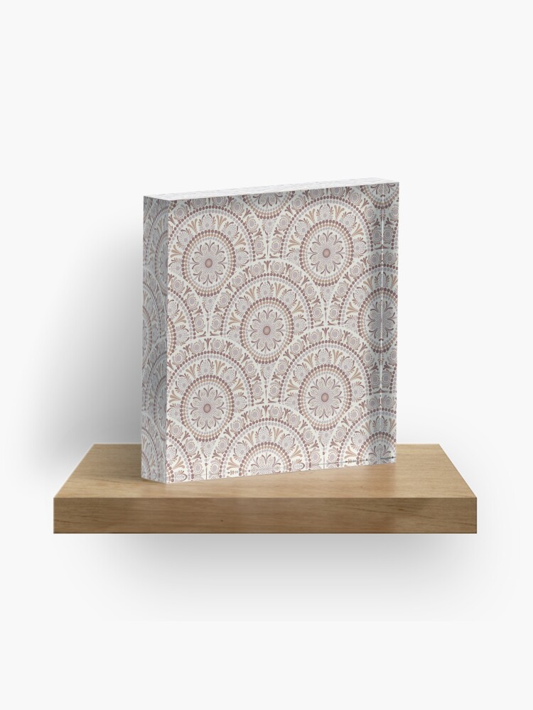 Acrylic Block, Warm Neutrals Cafe Ombre Dot Mandala Art Deco Scallop designed and sold by Triplicate Limited