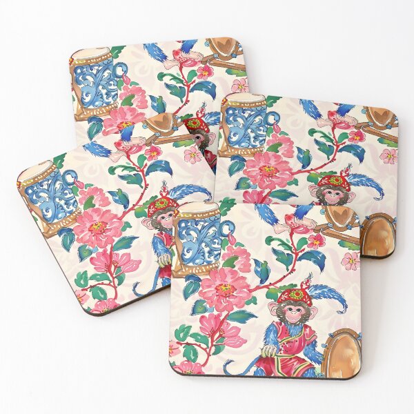 Item preview, Chinoiserie monkey playing drums designed and sold by SophieClimaArt.