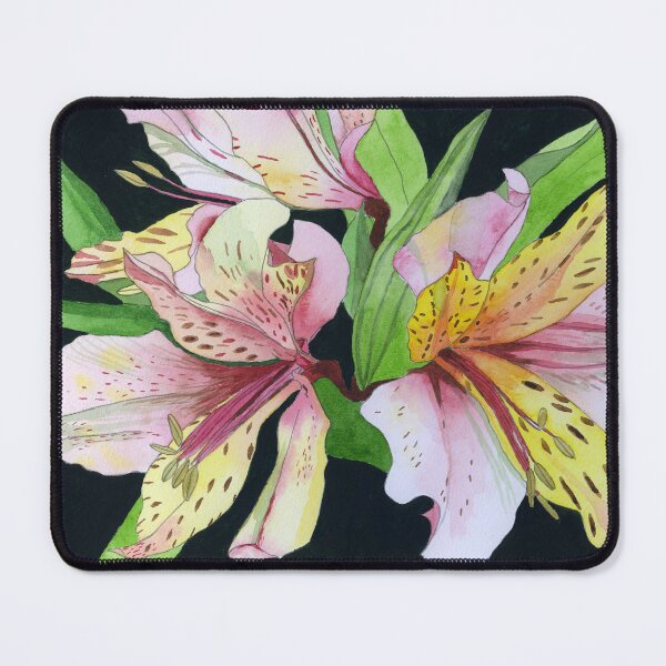 Item preview, Pink and Yellow Alstroemeria Lilies watercolor painting designed and sold by esvb.