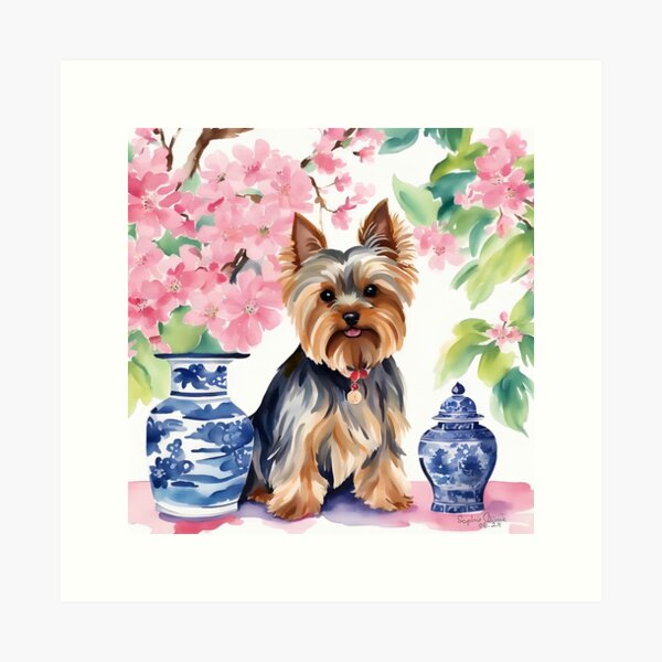 Item preview, Cute Yorkshire Terrier in chinoiserie interior designed and sold by SophieClimaArt.