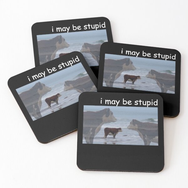 Item preview, I May Be Stupid Cow on Beach Meme designed and sold by PixVib.