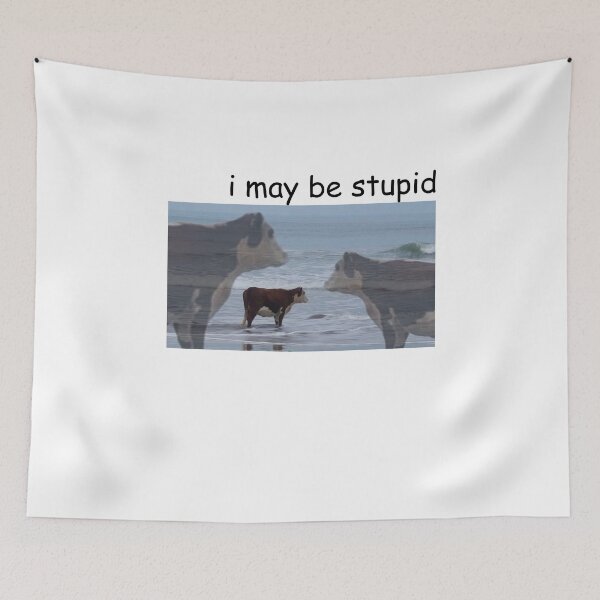 Item preview, I May Be Stupid Cow on Beach Meme designed and sold by PixVib.
