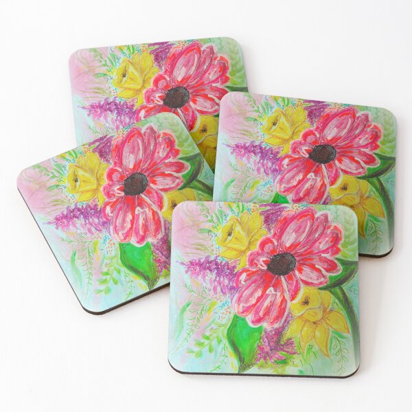 Item preview, Easter Morning_Expressive Gerbera Daisy and Daffodil blossom designed and sold by JessicaHuffArt.