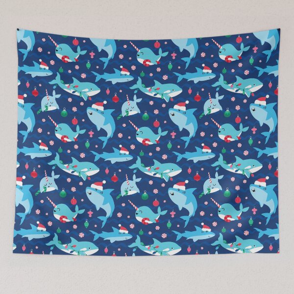 Item preview, Under The Sea Christmas Narwhal Shark Pattern designed and sold by SamAnnDesigns.
