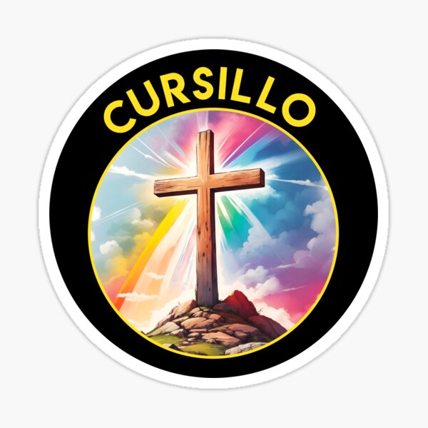 Cursillo Wood Cross With Rainbow and Clouds Sticker