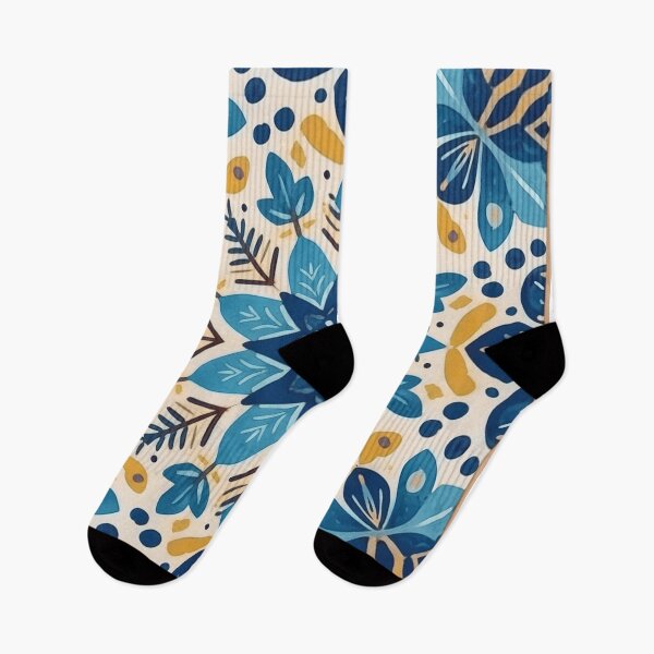 Item preview, A light blue tile with a floral pattern in darker blue and yellow hues designed and sold by homydesign.