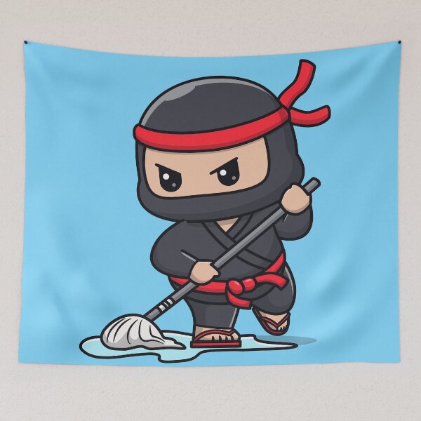 Item preview, Cute Ninja Cleaning Floor with Mop Cartoon Vector Icon - Adorable People and Holiday Illustration designed and sold by hjian8219.