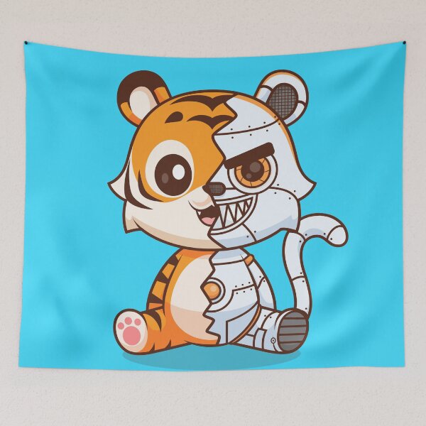 Item preview, Cute Tiger Robot Cyborg Cartoon Vector Icon - Adorable Animal and Technology Illustration designed and sold by hjian8219.