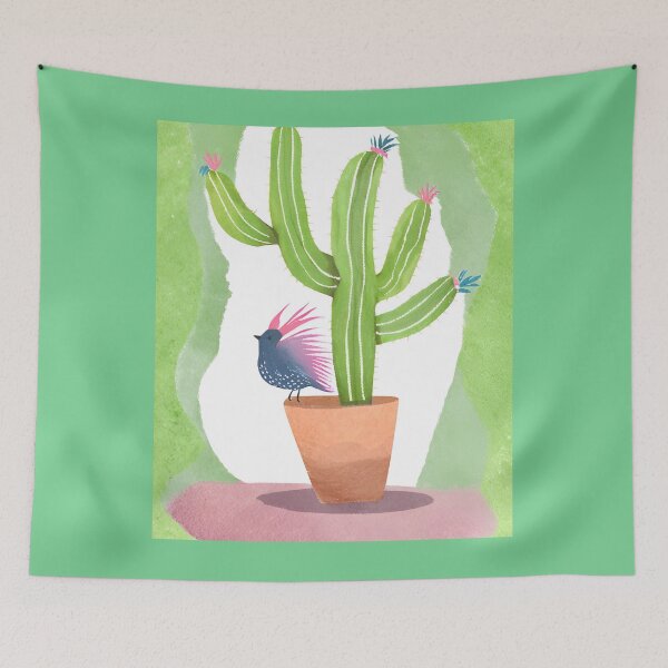 Item preview, Blooming cactus and bird designed and sold by seahorse crossing.
