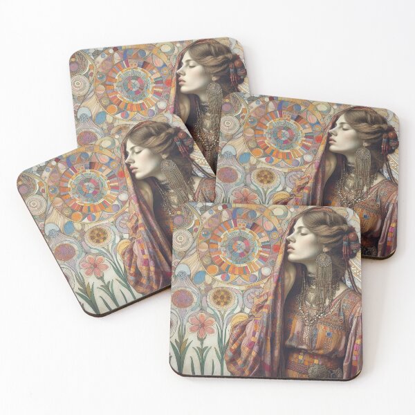Item preview, Portrait of a Hippie Woman - Klimt 13 designed and sold by Kallak-AI-Art.