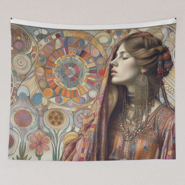 Item preview, Portrait of a Hippie Woman - Klimt 13 designed and sold by Kallak-AI-Art.