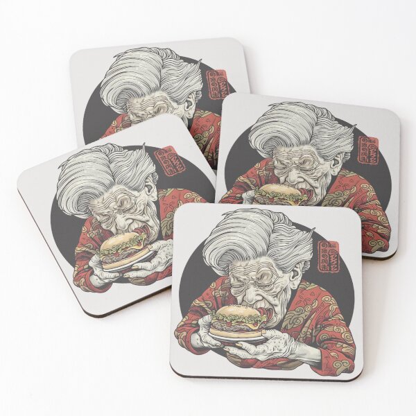 Item preview, Traditional Japanese Art Style: Elderly Woman Enjoying Burger - Unique Design designed and sold by nshaltiel.