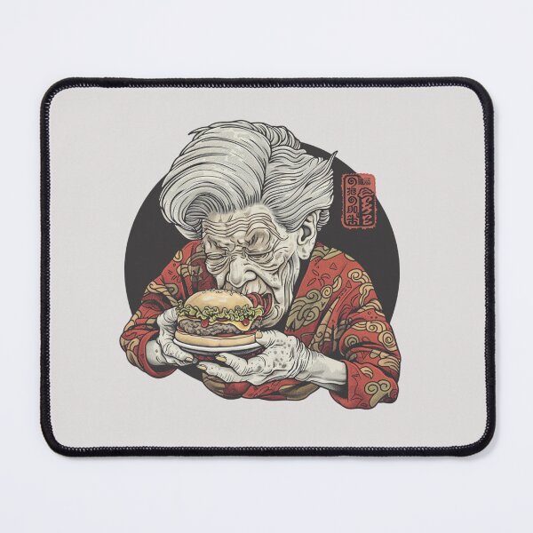 Item preview, Traditional Japanese Art Style: Elderly Woman Enjoying Burger - Unique Design designed and sold by nshaltiel.