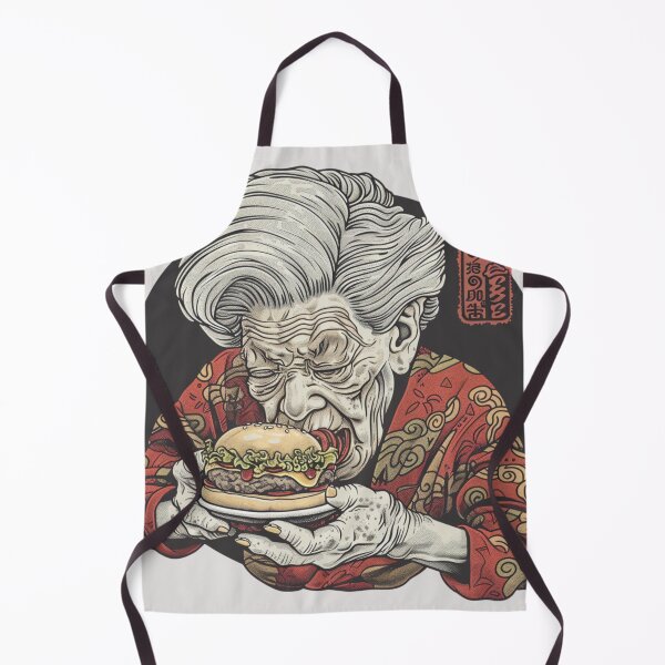 Item preview, Traditional Japanese Art Style: Elderly Woman Enjoying Burger - Unique Design designed and sold by nshaltiel.