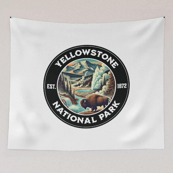 Artikelvorschau, Yellowstone Nationalpark, gegründet 1872, Retro-Design entworfen und verkauft von CALIMASHIRTS.