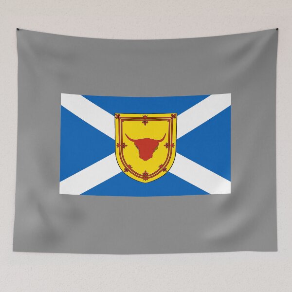 Item preview, Scottish Saltire Flag with Highland Cow Head Shield (bratach shalainn na h-Alba le sgiath ceann mairt Gàidhealach) designed and sold by JonathanR1994.