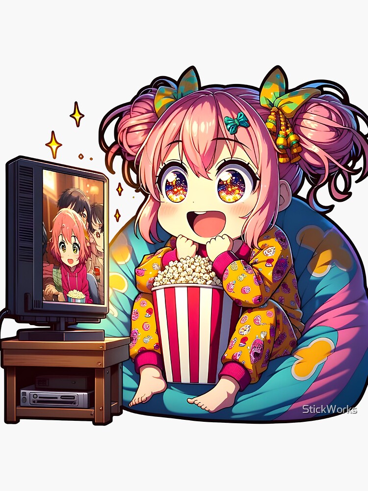 Cute Anime Girl Watching TV