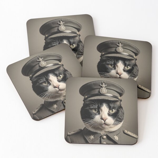 Item preview, black and white cat adorned in World War II German attire designed and sold by ModernTwisted.