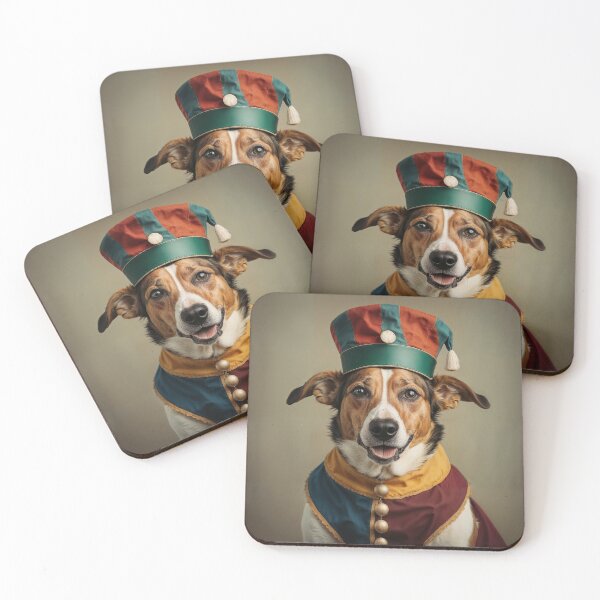 Item preview, charming dog dons medieval jester attire  designed and sold by ModernTwisted.
