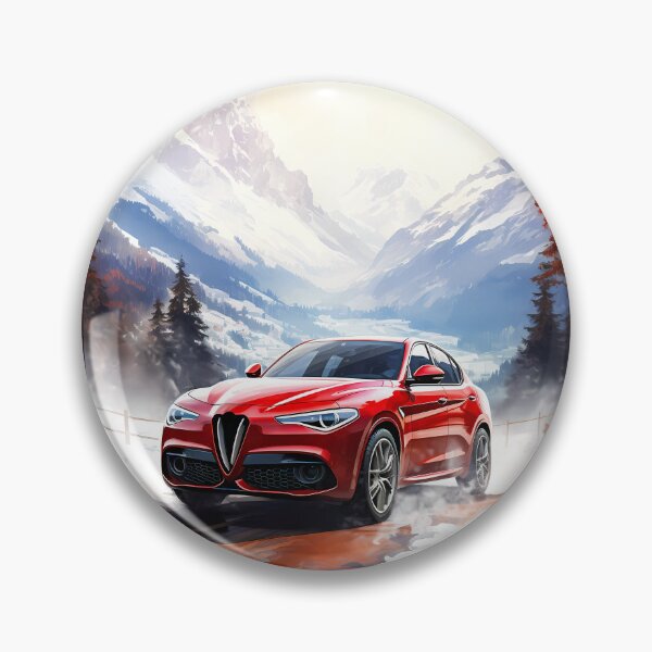 Item preview, Red Alfa Romeo Stelvio Quadrifoglio Driving in Snowy Mountain Landscape designed and sold by RevUpDesign.