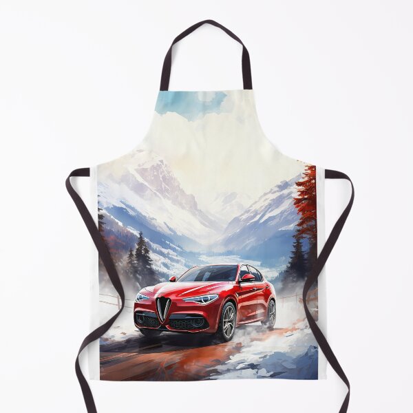 Item preview, Red Alfa Romeo Stelvio Quadrifoglio Driving in Snowy Mountain Landscape designed and sold by RevUpDesign.