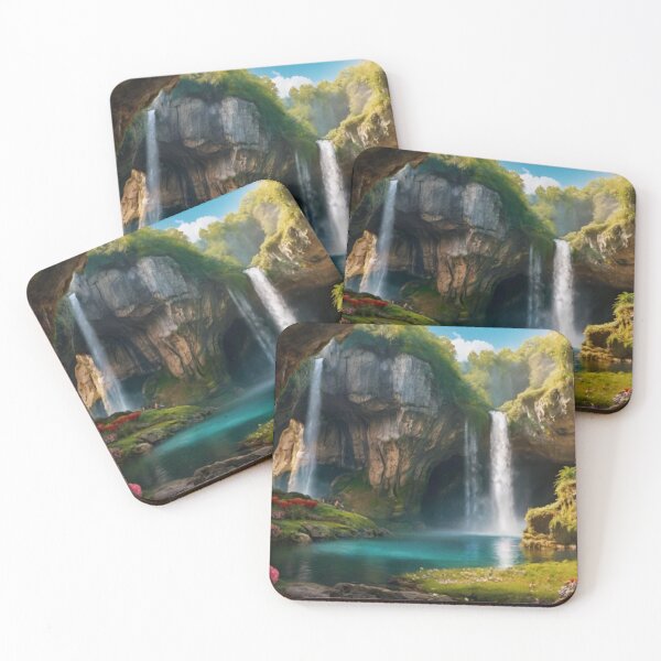 Item preview, Whimsical Enchanted Cave with Sunlit Waterfall designed and sold by BlareBlare.