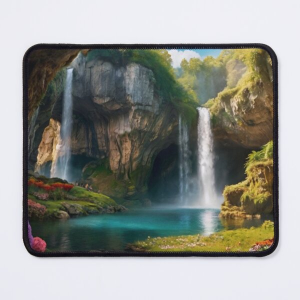 Item preview, Whimsical Enchanted Cave with Sunlit Waterfall designed and sold by BlareBlare.