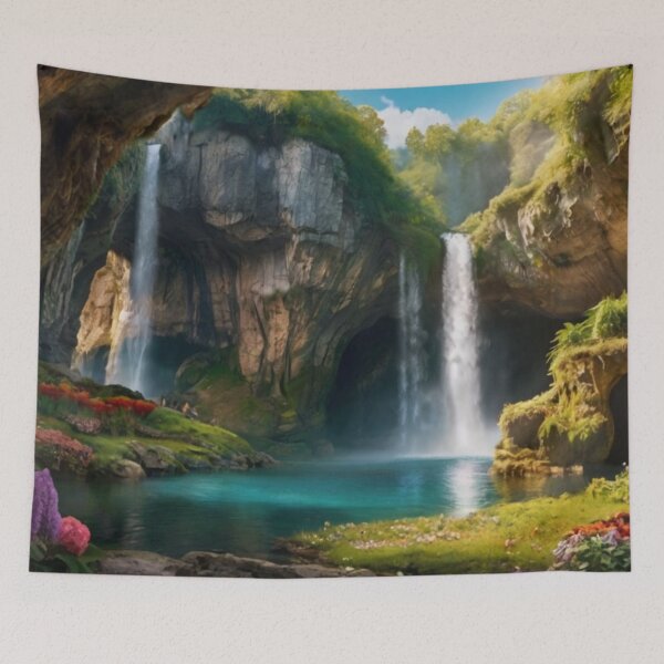Artikelvorschau, Whimsical Enchanted Cave with Sunlit Waterfall entworfen und verkauft von BlareBlare.