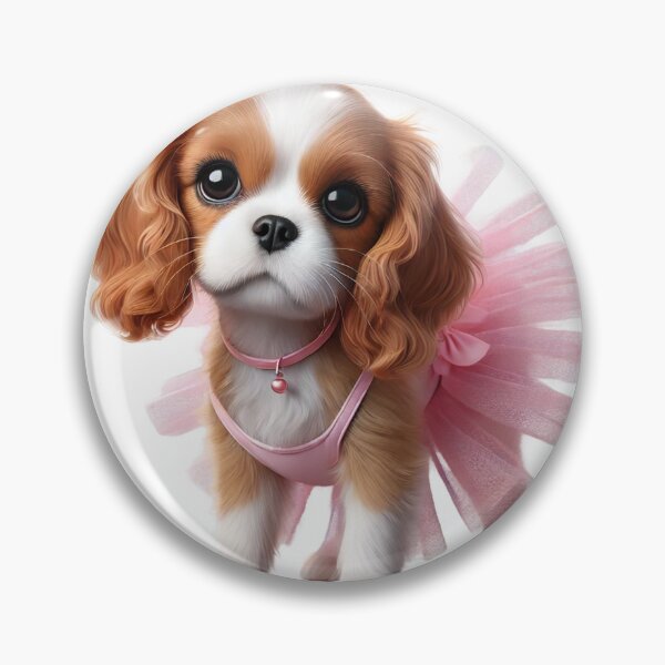 Item preview, Cute Cavalier Spaniel puppy with big eyes in pink tutu. designed and sold by toypoodlemom.