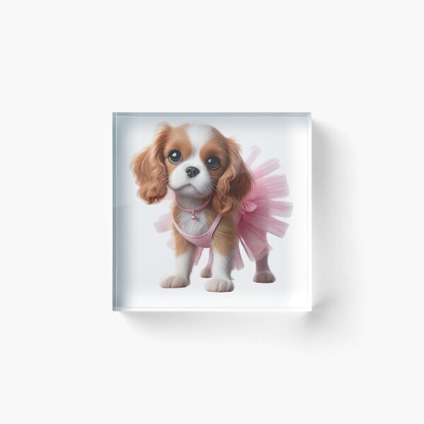 Item preview, Cute Cavalier Spaniel puppy with big eyes in pink tutu. designed and sold by toypoodlemom.